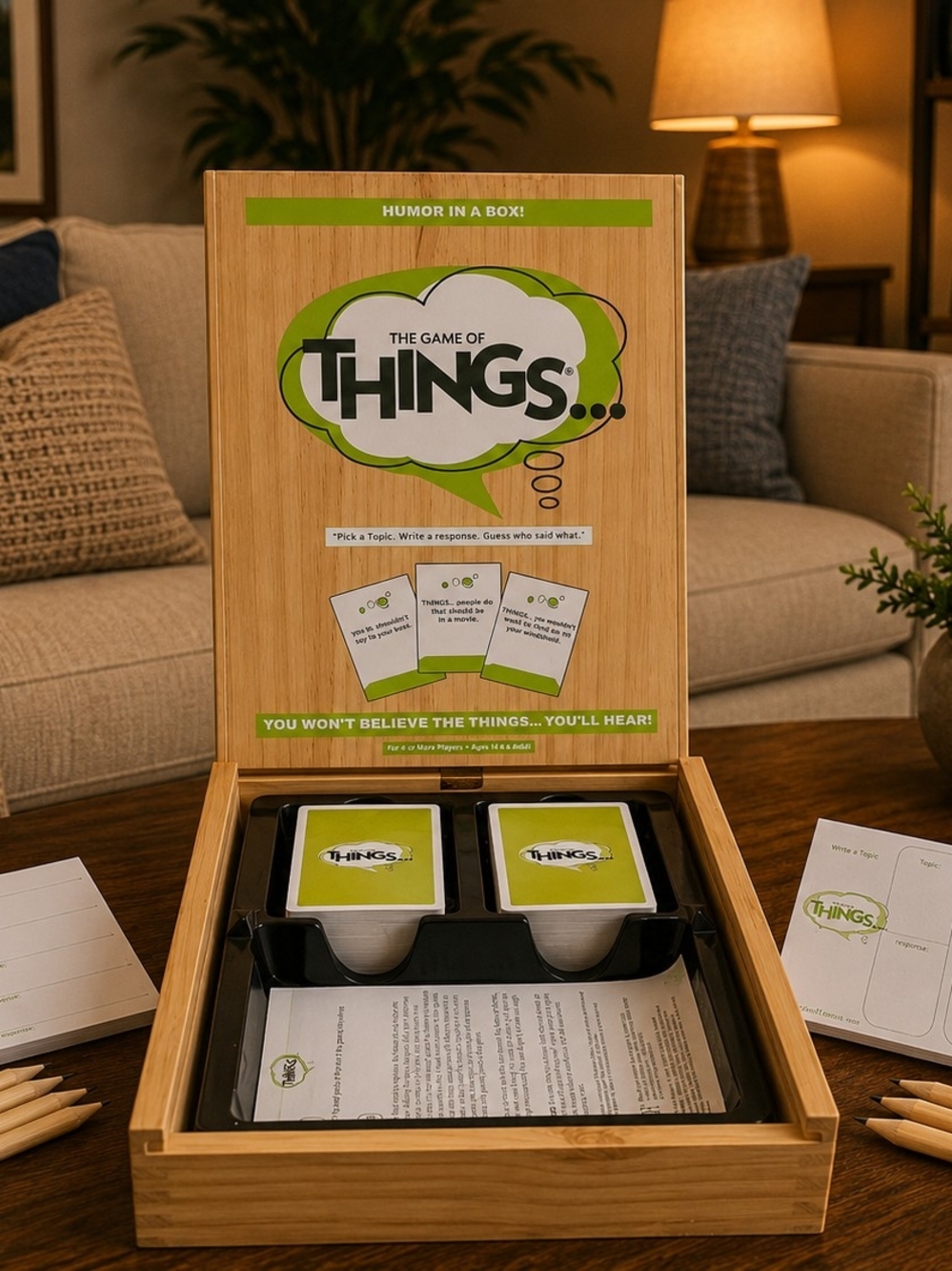 The Game of Things Board Game - Green & Wood Box